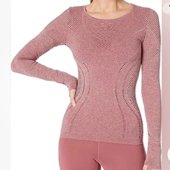 Alo Yoga Lark Seamless Laser Cut Mesh Inset Long Sleeve Top Rosewood Pink - Picture 1 of 15